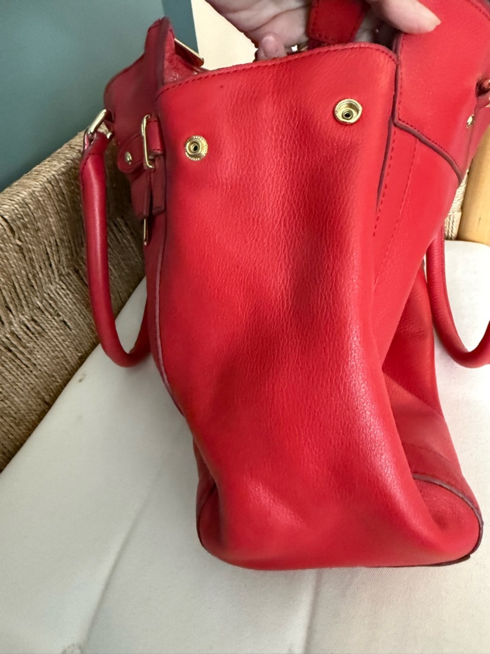 Banana Republic Red lined Leather Tote Handbag with Gold Hardware - Picture 9 of 16